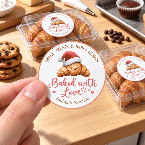 Personalized Cute Baking Pattern Waterproof Stickers Labels with Title and Text Gift Decor Christmas Party Favors for Baking Bread Lover