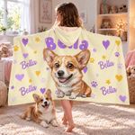 Personalised Comic Style Cartoon Pet Photo Heart Pattern  Hoodie Blanket with Name Home Decor Birthday Christmas Gift for Pet Lover