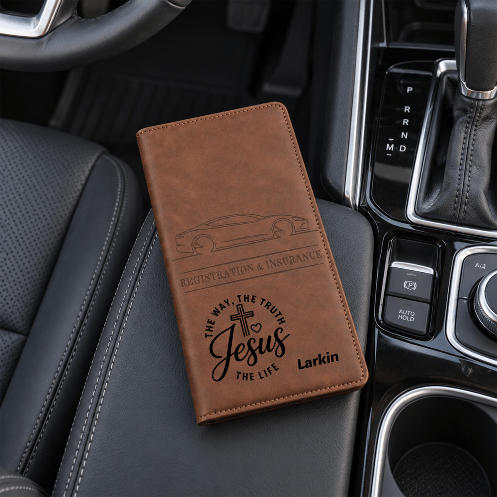 Personalised Jesus The Way The Truth The Life Cross PU Leather Car Registration Holder with Name New Car Religious Gift for Christian Car Owner 7