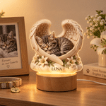 Personalized Angel Wings Pet Photo Acrylic LED Night Light with Wooden Base and Name Home Decor Memorial Gift for Pet Owners Lovers