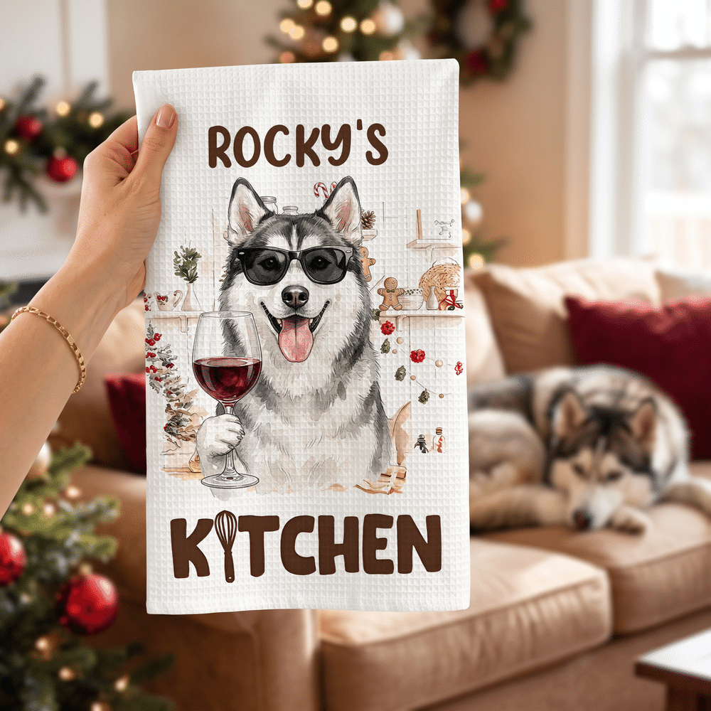 Personalised Watercolor Pet Portrait Kitchen Baking Theme Tea Towel with Name Daily Use Christmas Baking Gift for Pet Lover Chef 4