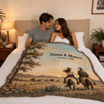 Personalized Vintage Western-Style Soft Throw Tassel Blanket with Name and Date Wedding Anniversary Gift for Couples Newlyweds