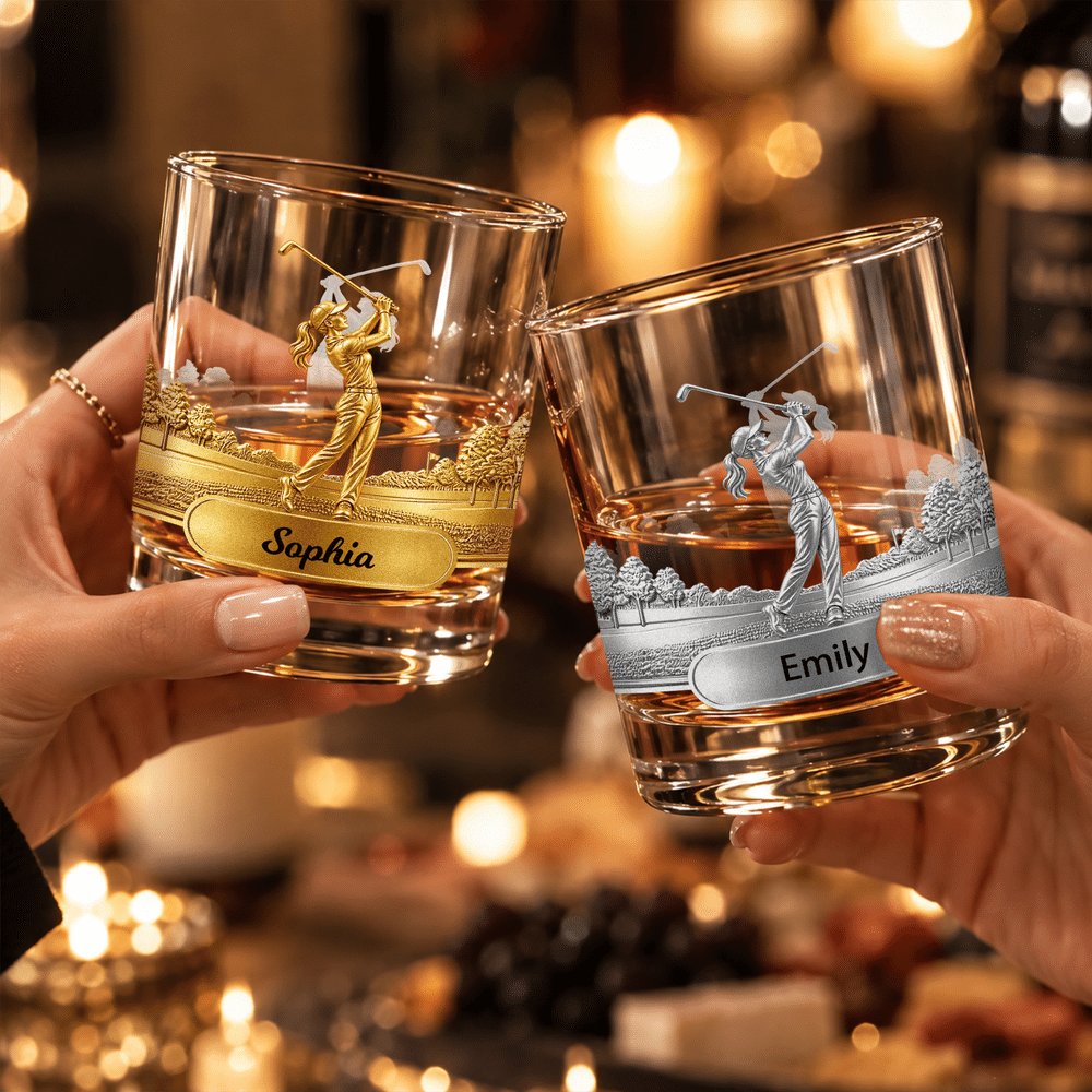 Personalised Funny Female Golfer Swing 10 oz Whisky Glass with Name Golf Club Birthday Gift for Women Golfers 5
