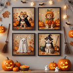 Gepersonaliseerde canvasafdrukken met foto’s van pompoenspookjes en heksen – Halloween- en verjaardagscadeau voor eigenaren en liefhebbers van huisdieren
