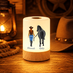 Lampada da notte ricaricabile con tema equestre personalizzato, regolazione dell'intensità luminosa tramite comando touch, con nome: decorazione per la camera da letto, regalo di compleanno per gli appassionati di cavalli