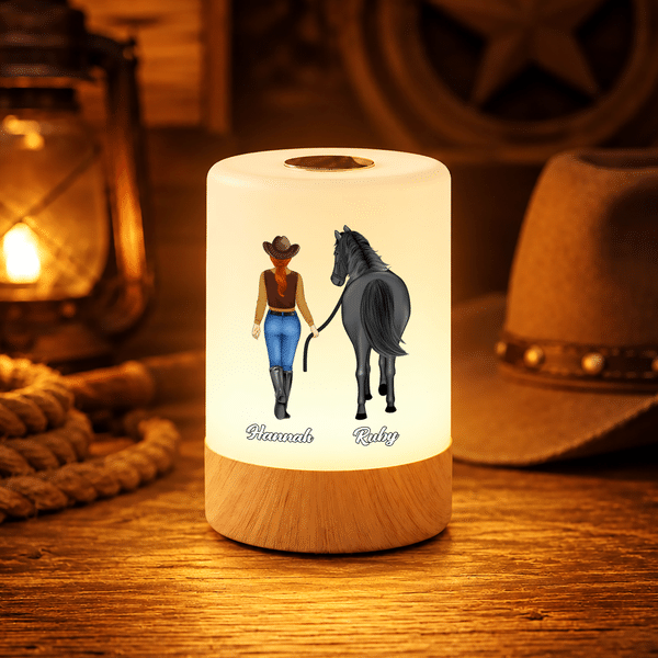 Personalised Horse Riding Theme Dimmable Touch Control Rechargeable Night Light with Name Bedroom Decor Birthday Gift for Horse Lovers