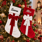 Personalised Embroidered Name Bow Christmas Stocking Holiday Tree Fireplace Decor Christmas Gift for Family