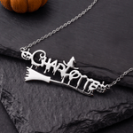 Personalized Witch Hat Magic Broom Gothic Sterling Silver Necklace with Name Halloween Gift for Teen Girls Women