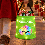 Personalised Multicolour Cute Christmas Glittering Dumpling LED Light Bucket Bag with Name Christmas Party Gift for Kids