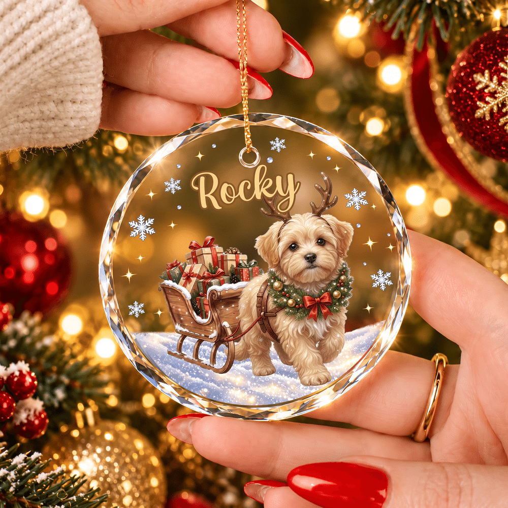 Decorazione natalizia in vetro personalizzata con foto del proprio animale domestico dipinta ad acquerello e nome, decorazione per l'albero di Natale: regalo di Natale e Capodanno per i proprietari di animali domestici e gli amanti degli animali 5