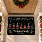 Felpudo de bienvenida personalizado «250 años» con árbol de Navidad en rojo, blanco y azul, con nombre y texto. Decoración para el hogar. Regalo de Navidad para la familia. 4