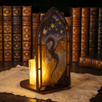 Personalised Wooden Faux Stained Glass Effect Fantasy Book Nook with LED Candle and Text Bookshelf Decor Birthday Christmas Gift for Book Lovers