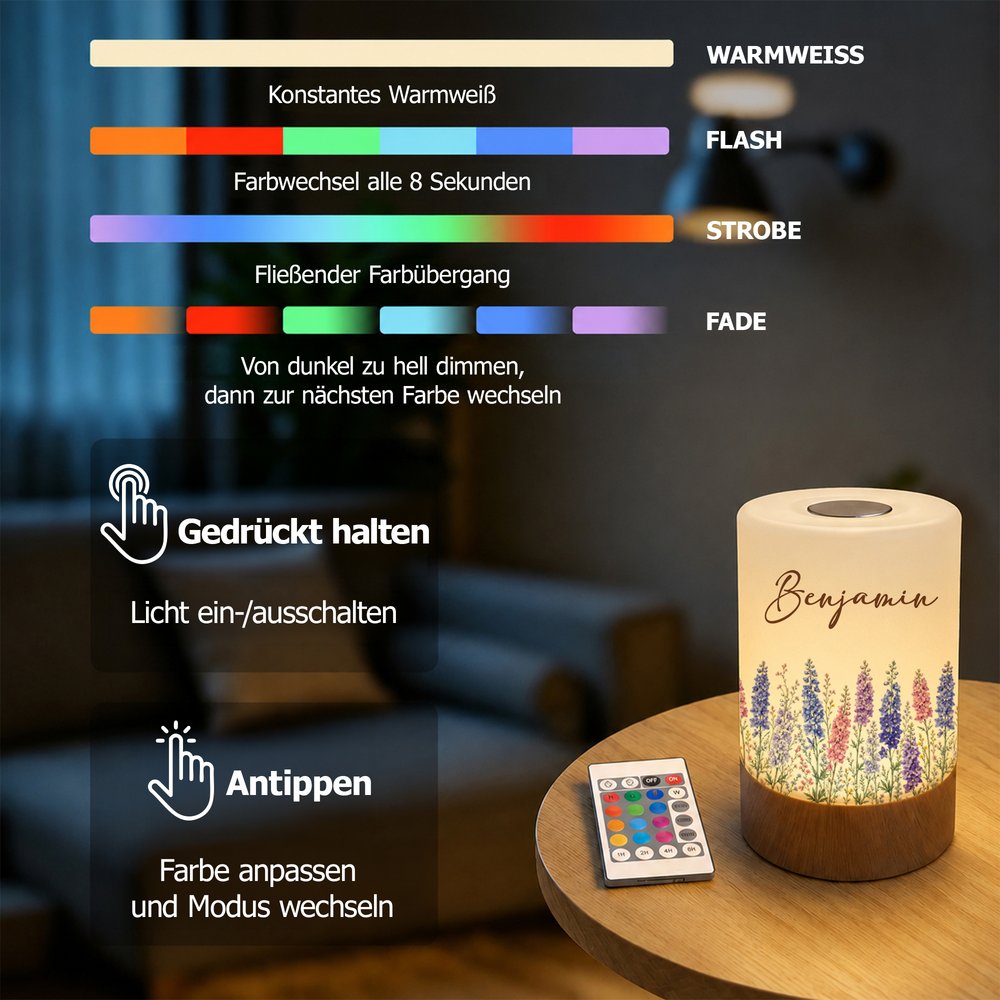 Personalisiertes Geburtsblumen Nachtlicht mit Namen | Kabellos & Dimmbar | Schlafzimmer Deko | Geburtstagsgeschenk für Frauen, Mama & Freundin 8