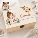 Personalized Cartoon Baby Photo Wooden Storage Box with Name and Birth Information Birthday Baby Shower Gift for Newborn Parents