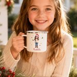 Personalized 3D-Effect Artwork Santa Hat Cartoon Kid Photo 12 oz Enamel Mug with Name Daily Use Christmas Gift for Children