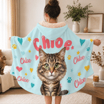 Personalised Comic Style Cartoon Pet Photo Heart Pattern  Hoodie Blanket with Name Home Decor Birthday Christmas Gift for Pet Lover