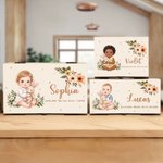 Personalized Cartoon Baby Photo Wooden Storage Box with Name and Birth Information Birthday Baby Shower Gift for Newborn Parents