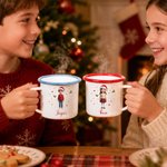 Personalized 3D-Effect Artwork Santa Hat Cartoon Kid Photo 12 oz Enamel Mug with Name Daily Use Christmas Gift for Children