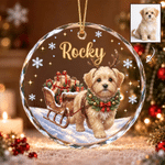 Decorazione natalizia in vetro personalizzata con foto del proprio animale domestico dipinta ad acquerello e nome, decorazione per l'albero di Natale: regalo di Natale e Capodanno per i proprietari di animali domestici e gli amanti degli animali 1