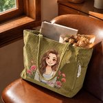 Borsa tote in velluto a coste personalizzata con foto, personaggio dei cartoni animati, fiore del mese di nascita e nome – Per l’uso quotidiano, la spesa e come regalo di compleanno per la fidanzata o le donne