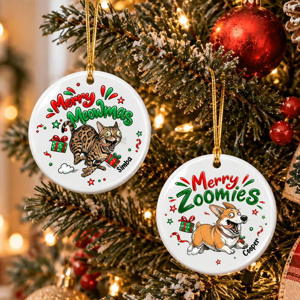 Personalised Merry Woofmas Cartoon Pet Photo Ceramic Ornament with Name Tree Decor Christmas Gift for Pet Owner Lover 2