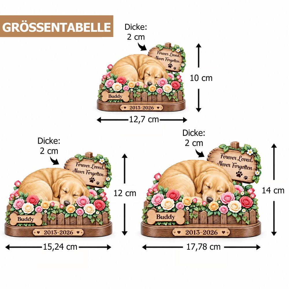 Personalisierte Haustier Gedenktafel aus Echtholz | mit Namen & Datum | Tischdeko in 3D-Optik | Beileidsgeschenk für Hundebesitzer & Katzenfreunde 8
