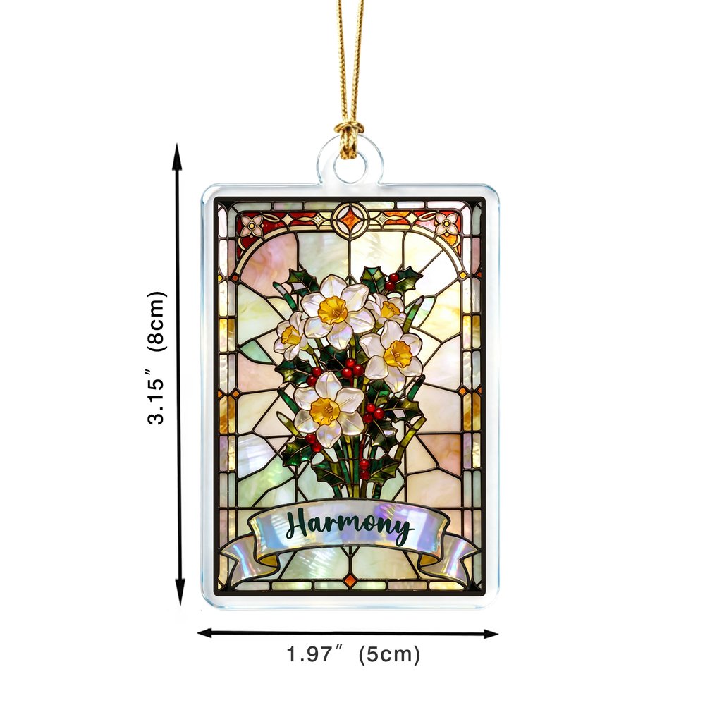 Personalized Vintage Stained Glass Style Birth Flower Acrylic Ornament with Name Tree Decor Christmas Gift for Kids Family Friends 6