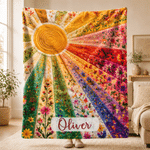Couverture légère personnalisée « Sunlight Rainbow Flower » avec prénom – Décoration d'intérieur – Cadeau d'anniversaire ou de mariage pour la famille ou un ami