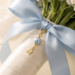 Personalised Bling Something Blue Pearl Bouquet Charm with Initial and Card Wedding Bridal Shower Bridesmaid Proposal Gift for Bridesmaid Bride