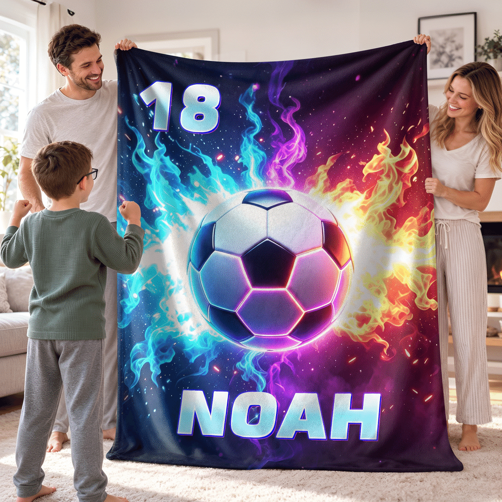 Personalised Sports Pattern Warm Cosy Softs Throw Blanket with Name Bedroom Decor Travel Use Birthday Christmas Gift for Sports Lovers Kids 4