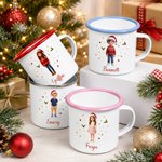 Personalized 3D-Effect Artwork Santa Hat Cartoon Kid Photo 12 oz Enamel Mug with Name Daily Use Christmas Gift for Children