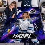 Personalized Graffiti Oil Painting Style Photo Soft Throw Blanket with Name Ice Hockey Club Birthday Gift for Ice Hockey Player Lover