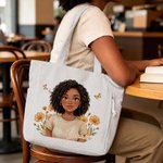 Borsa tote in velluto a coste personalizzata con foto, personaggio dei cartoni animati, fiore del mese di nascita e nome – Per l’uso quotidiano, la spesa e come regalo di compleanno per la fidanzata o le donne
