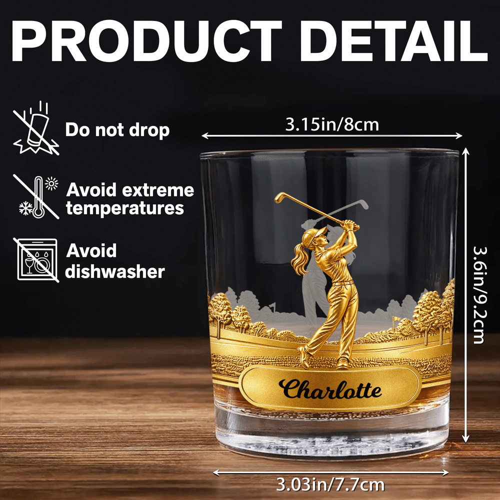 Personalised Funny Female Golfer Swing 10 oz Whisky Glass with Name Golf Club Birthday Gift for Women Golfers 7
