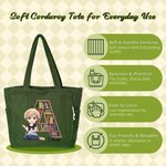 Personalised Cartoon Character Reading Girl Large Capacity Corduroy Tote Bag with Name Daily Use Birthday Christmas Gift for Women