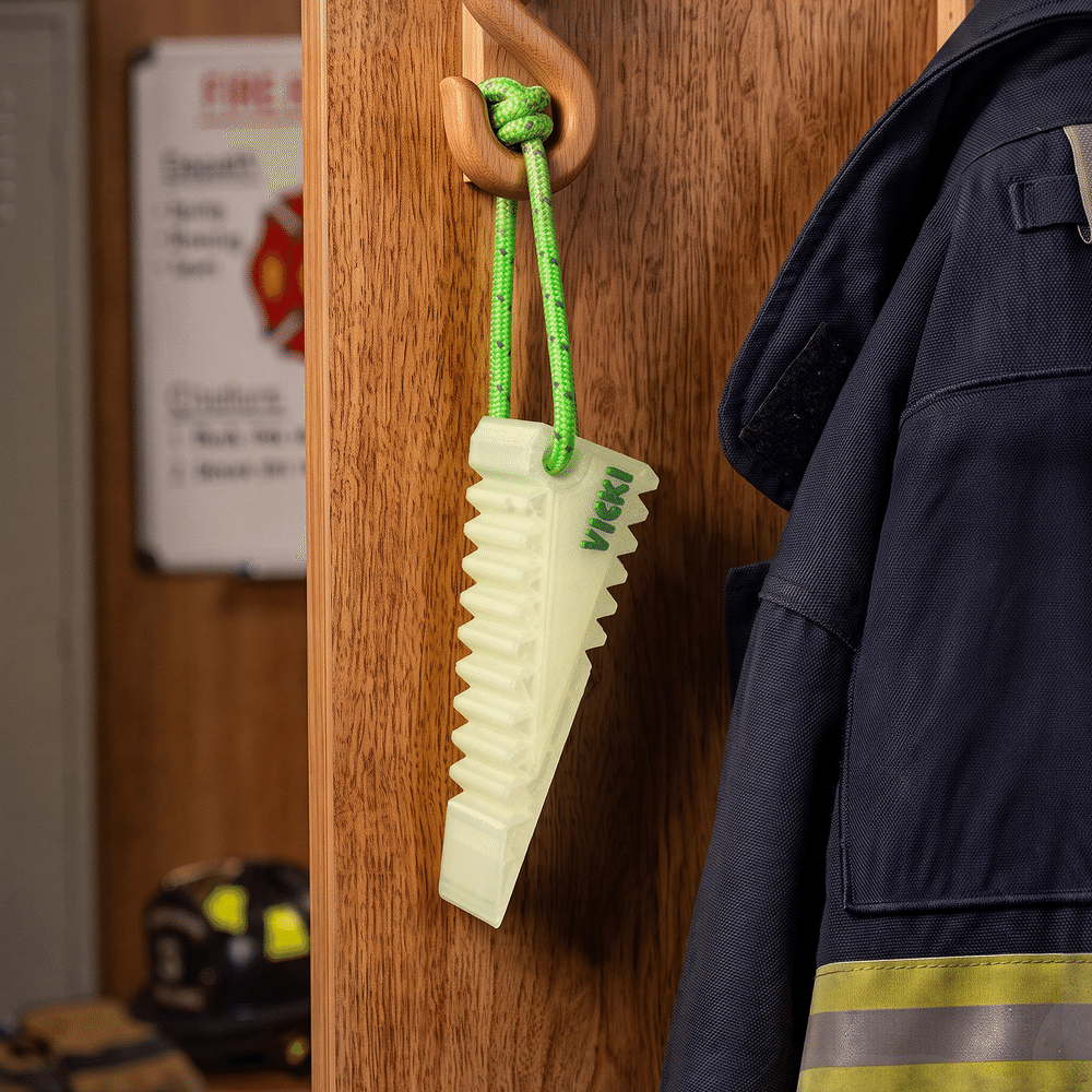 Cale de porte personnalisée sur le thème des pompiers, phosphorescente, avec prénom et boucle réfléchissante en paracorde – Cadeau de Noël ou d'usage quotidien pour un pompier 6