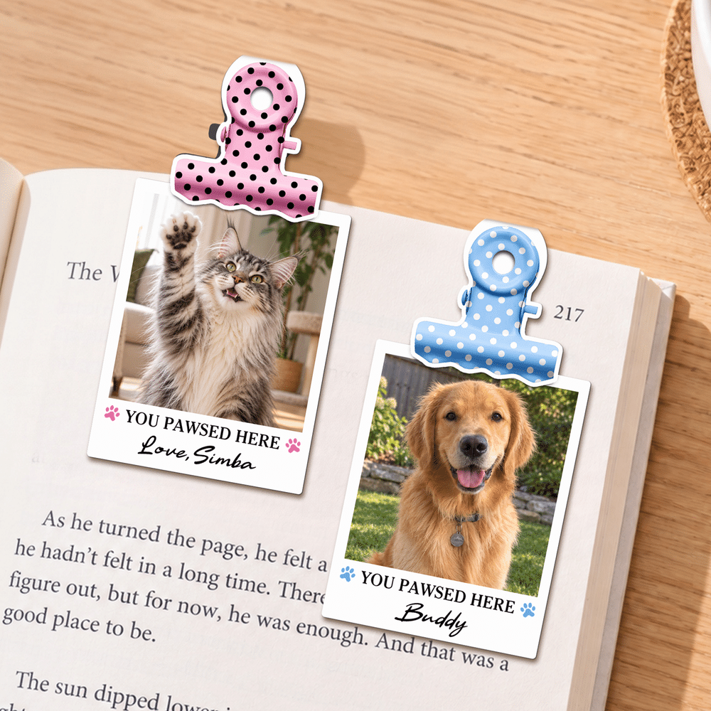 Personalised Pet Photo Paw Design Magnetic Bookmark Clip with Title and Text Birthday Book Club Gift for Bookworms Pet Lovers 1