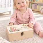 Personalized Cartoon Baby Photo Wooden Storage Box with Name and Birth Information Birthday Baby Shower Gift for Newborn Parents