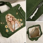 Borsa tote in velluto a coste personalizzata con foto, personaggio dei cartoni animati, fiore del mese di nascita e nome – Per l’uso quotidiano, la spesa e come regalo di compleanno per la fidanzata o le donne