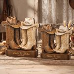Personalised Western Cowboy Boots Mr and Mrs Layered Wooden Decoration with Name and Date Wedding Anniversary Gift for Bride Groom