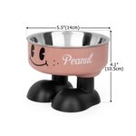 Personalised Cute Smile Face Stainless Steel Heavy Base Raised Pet Feeding Bowl with Name Birthday Gift for  Dog Cat Owners