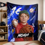 Personalized Graffiti Oil Painting Style Photo Soft Throw Blanket with Name Baseball Club Birthday Gift for Baseball Player Lover 2