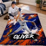 Personalized Graffiti Oil Painting Style Photo Soft Throw Blanket with Name Baseball Club Birthday Gift for Baseball Player Lover 3