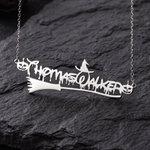 Personalized Witch Hat Magic Broom Gothic Sterling Silver Necklace with Name Halloween Gift for Teen Girls Women