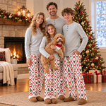 Pantalones de pijama suaves con diseño de bastón de caramelo y gorro de Papá Noel personalizados, con cintura elástica. Regalo ideal para una reunión familiar navideña, para los amantes de las mascotas. 7