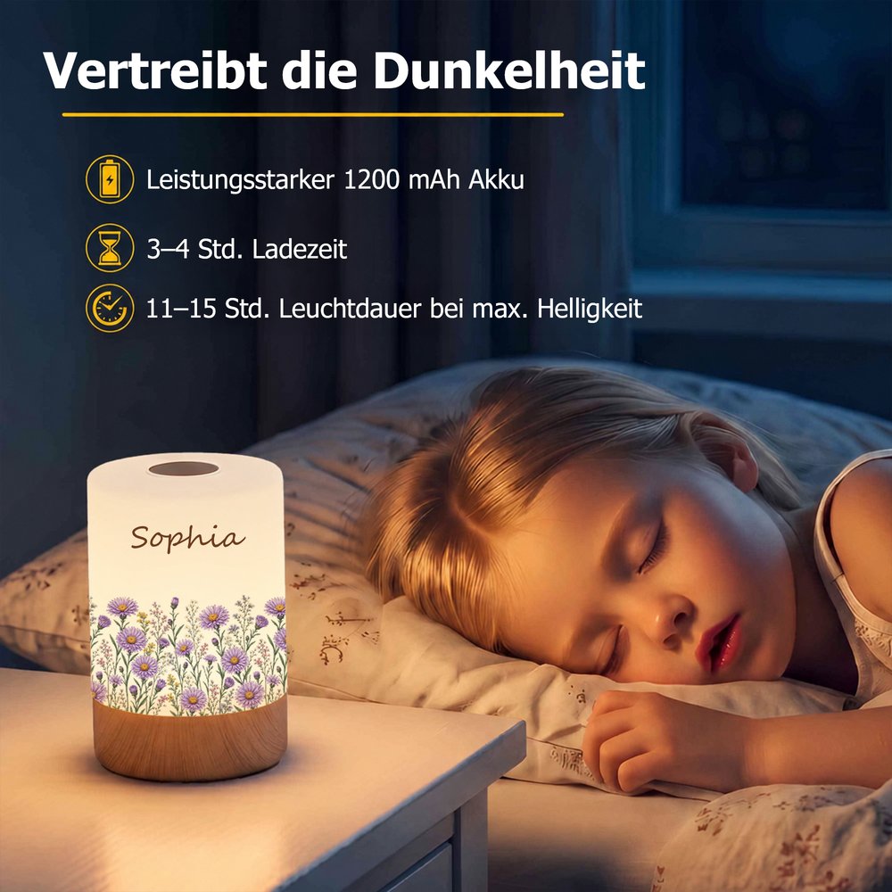 Personalisiertes Geburtsblumen Nachtlicht mit Namen | Kabellos & Dimmbar | Schlafzimmer Deko | Geburtstagsgeschenk für Frauen, Mama & Freundin 3