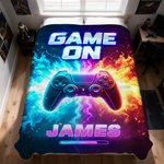 Personalized Game Controller Gradient Neon Fire Cozy Throw Blanket with Name Home Decor Birthday Christmas Game Night Gift for Kids Gamers 3