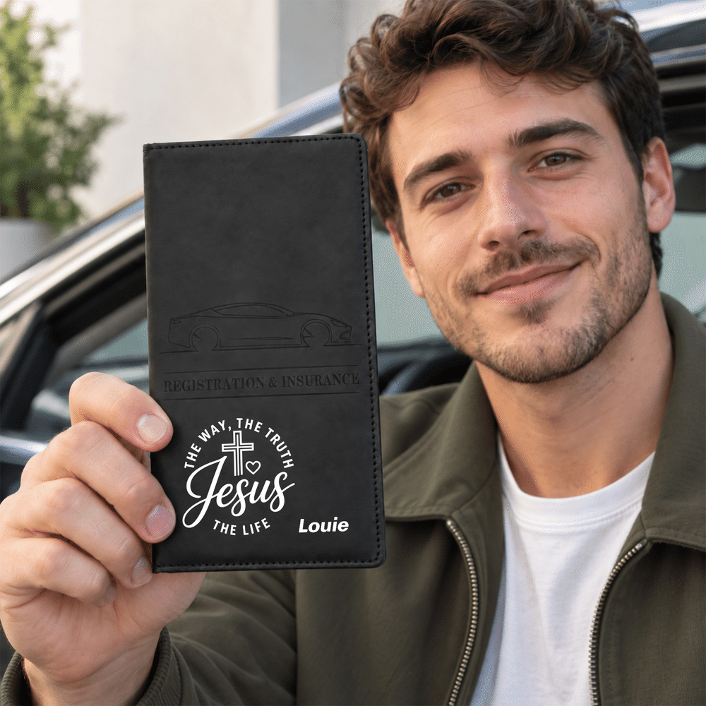 Personalised Jesus The Way The Truth The Life Cross PU Leather Car Registration Holder with Name New Car Religious Gift for Christian Car Owner 3