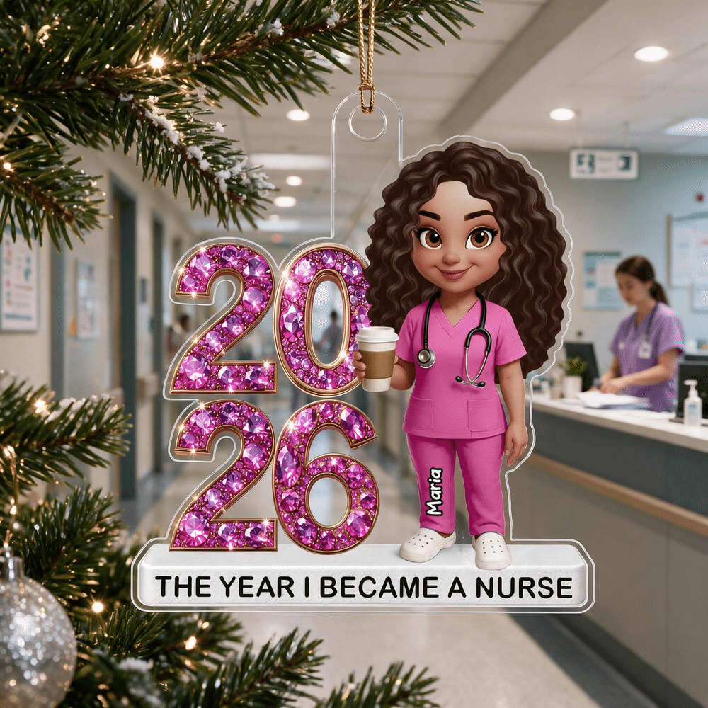 Personalised Cartoon Character The Year I Become a Nurse Acrylic Ornament with Name and Year Christmas Nurse Graduation Gift for Healthcare Workers 4