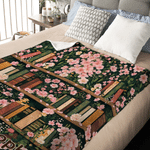 Personalized Vintage Birth Flower Bookshelf Soft Throw Blanket with Name Home Decor Birthday Gift for Book Lovers Readers 9